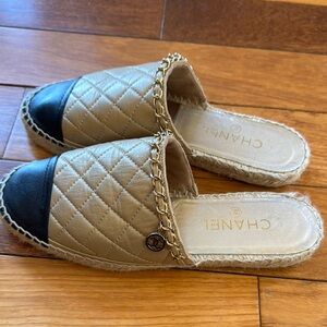 Chanel Gold and Black Quilted Women's Shoes